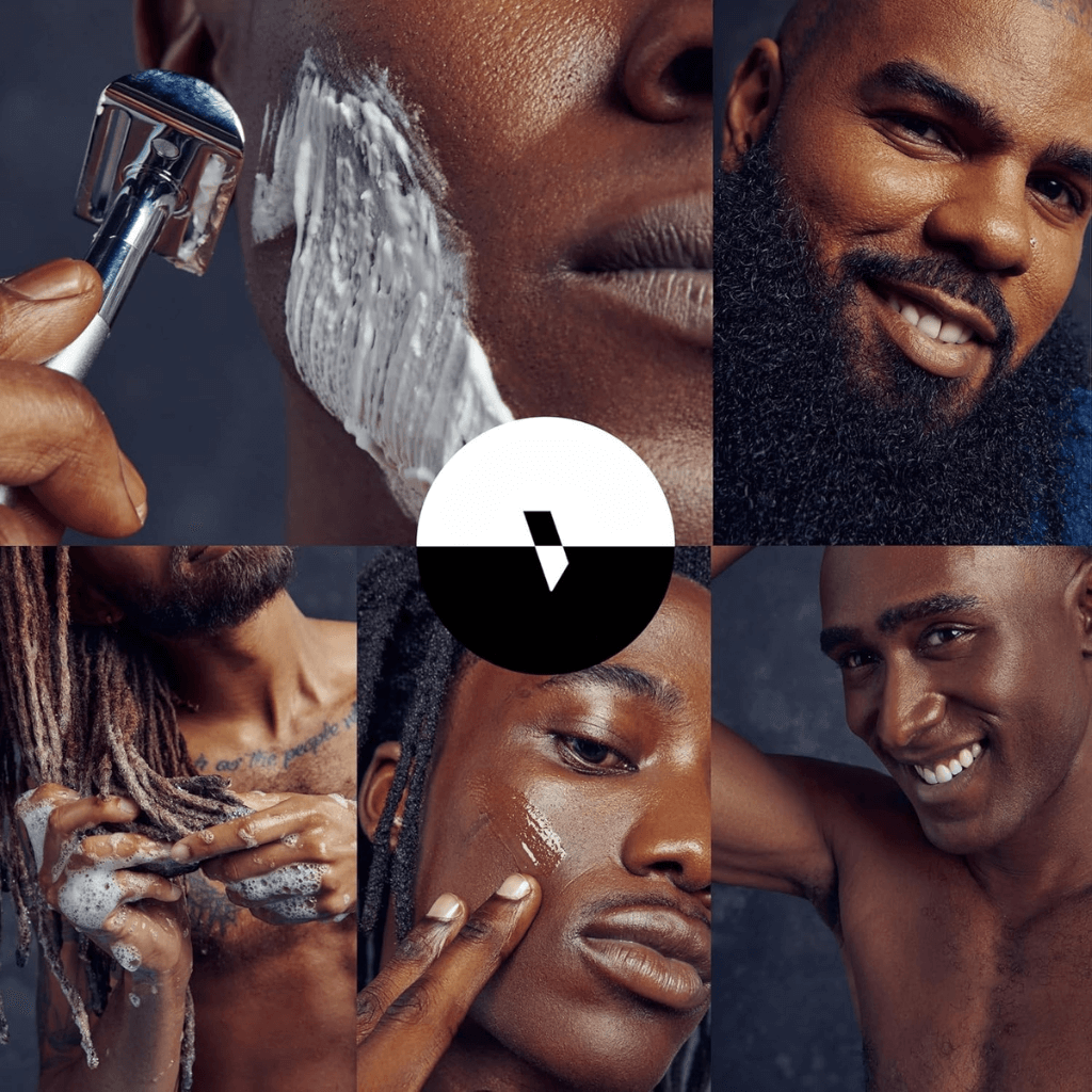 Helia τζελ ξυρίσματος αλόης application with diverse men demonstrating shaving techniques.